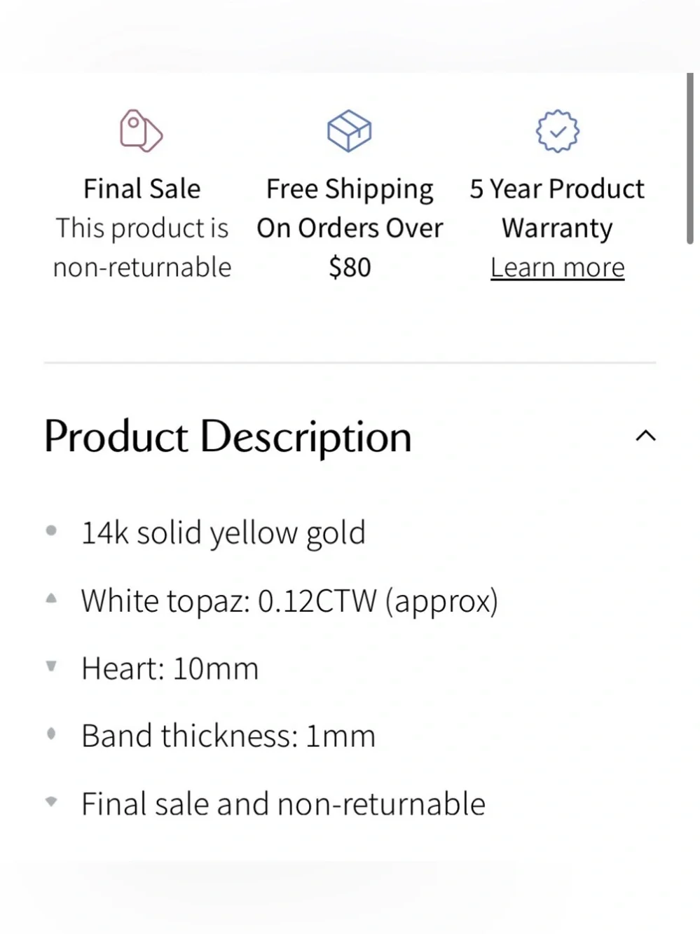 Stone and Strand 14K Solid Gold Heart Ring